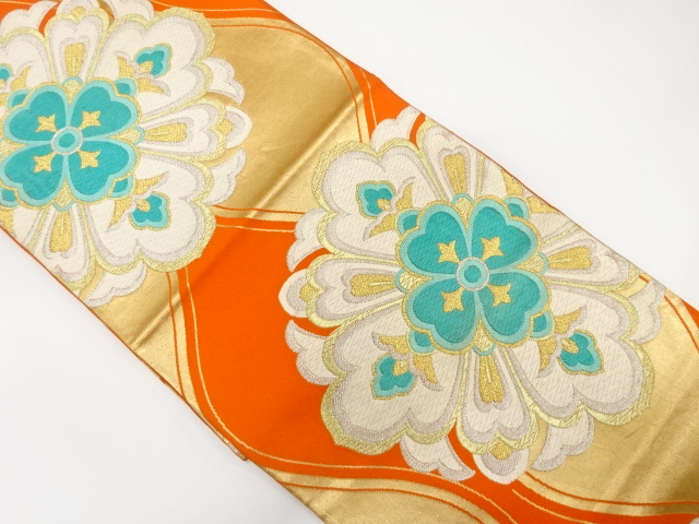 JAPANESE KIMONO / ANTIQUE FUKURO OBI / SILK / WOVEN FLOWER CREST